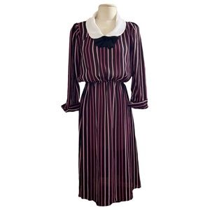 Vintage 1970s Striped Secretary Dress – Dark Academia, Cottagecore, Retro Office